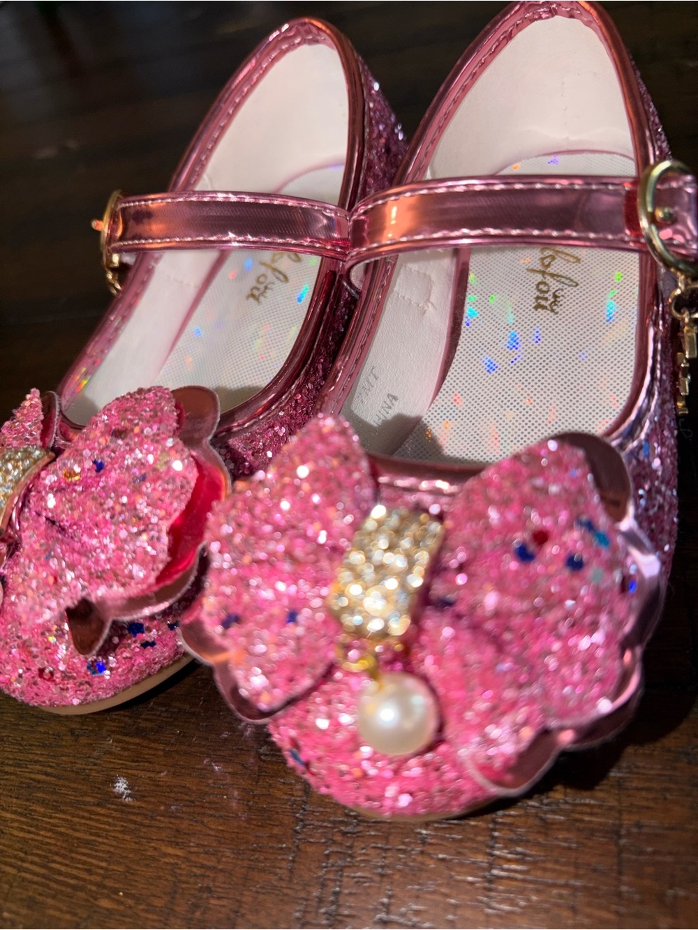 Girls Pink Glitter Bow Mary Jane Shoes